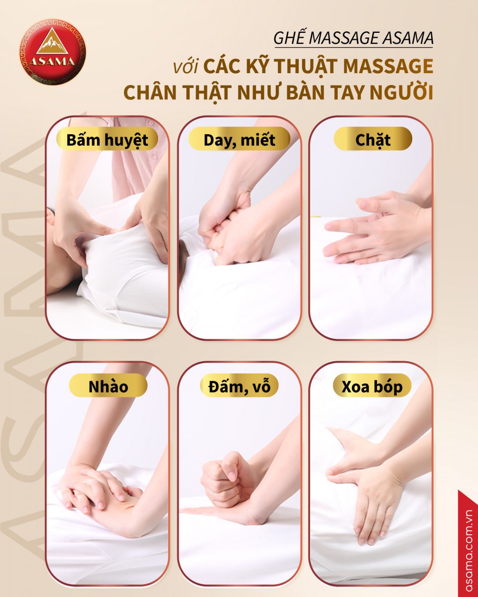 ghế massage Asama kỹ thuật như xoa bóp bởi bàn tay người thật