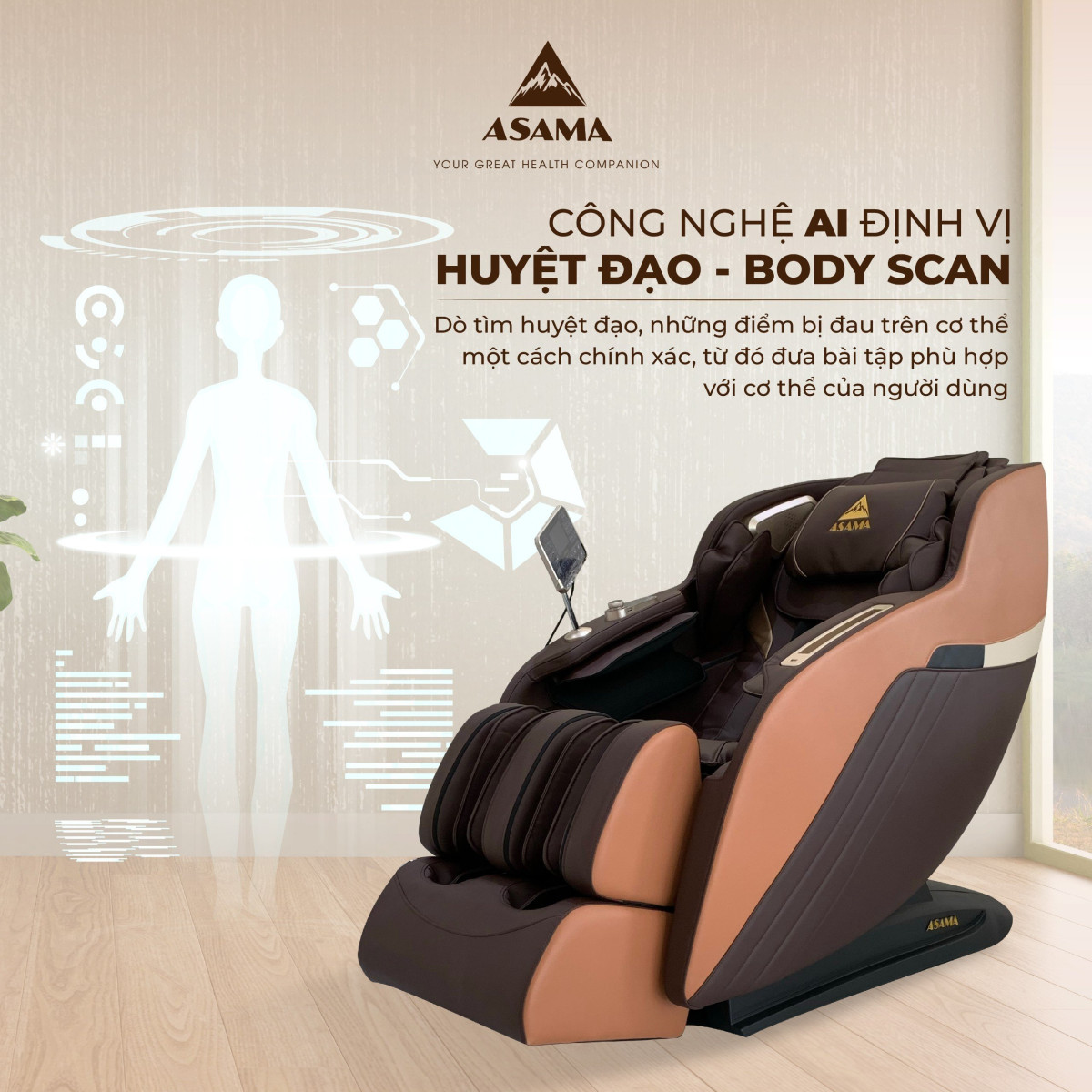 GHẾ MASSAGE ASAMA AS200 body scan dò tìm huyệt đạo