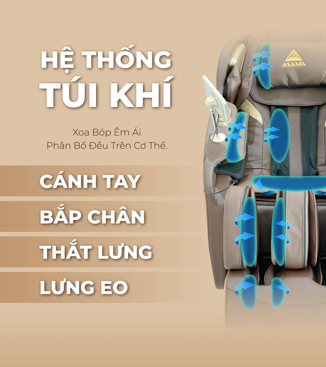 GHẾ MASSAGE ASAMA AS200 HỆ THỐNG TÚI KHÍ