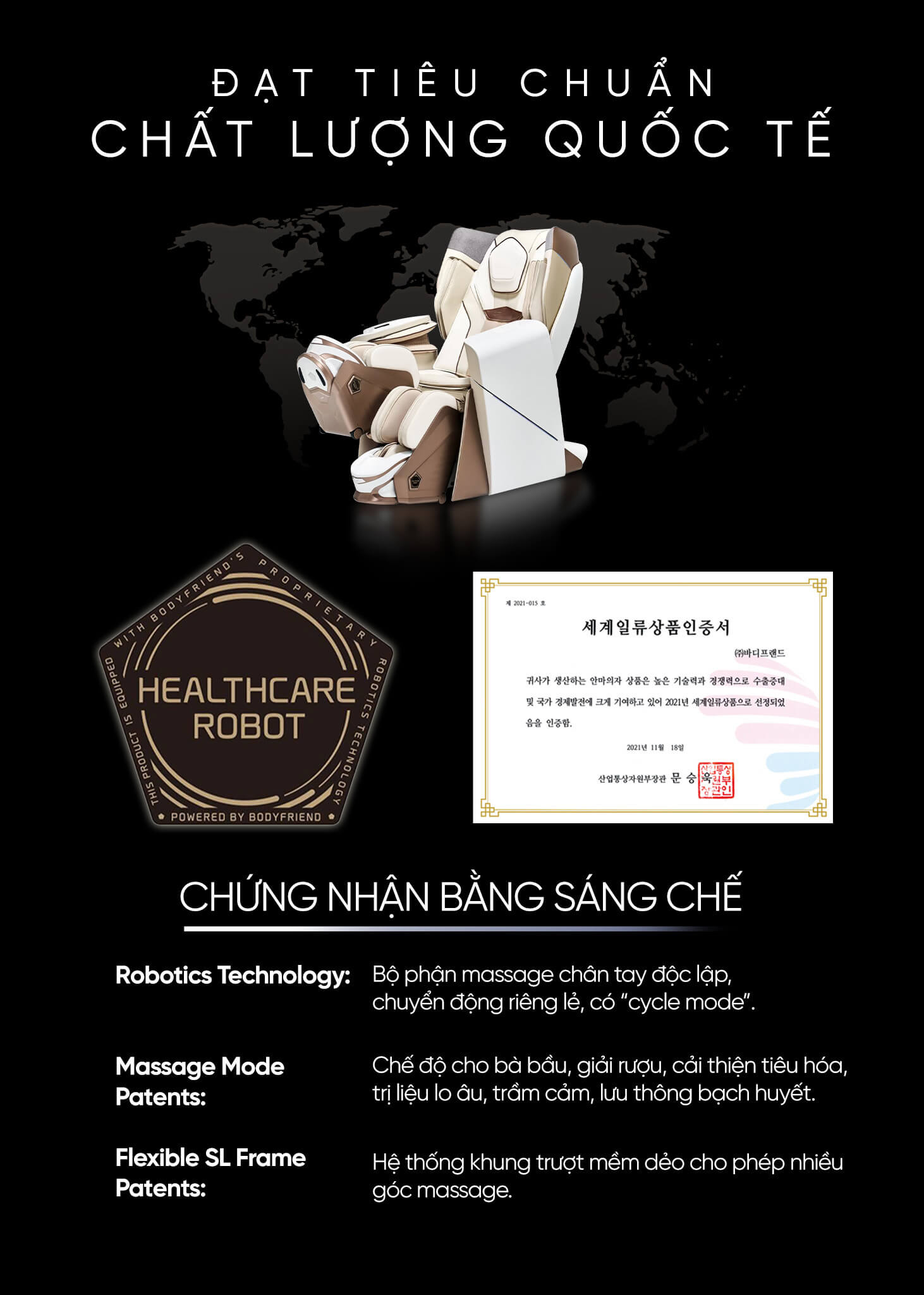ghế massage Asama K-klex đạt tiêu chuẩn chất lượng quốc tế